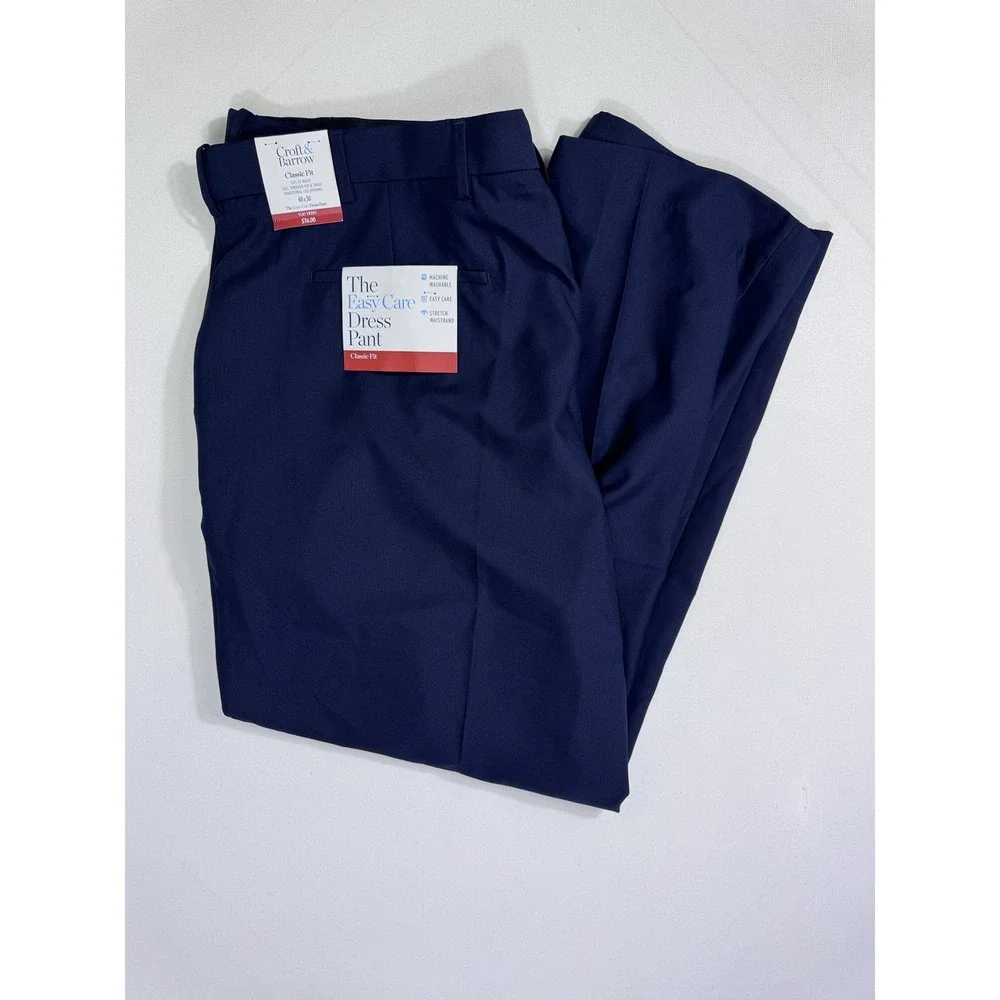 Croft & Barrow Easy Care Dress Pant Men 48x30 (48x29.5) NWT Admiral Navy Classic